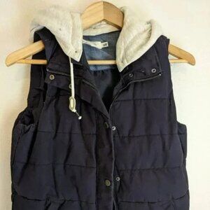 H&M Hooded Cotton Canvas Insulated Vest - Navy/grey removable hood - 12/L